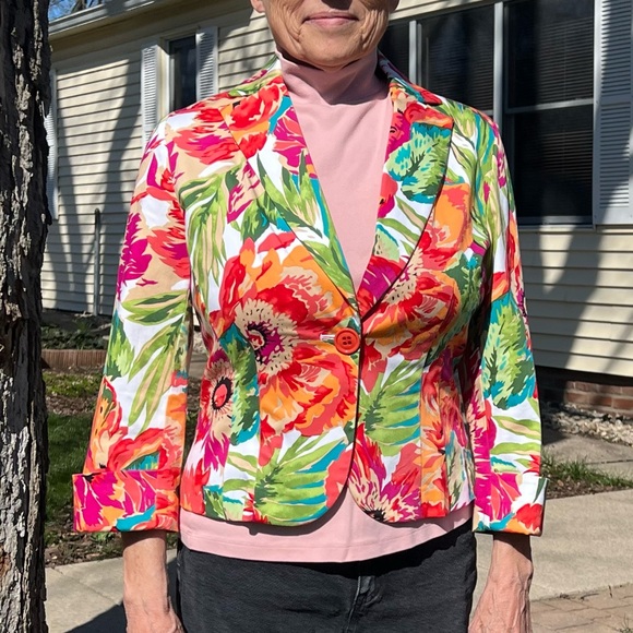 Bandolino Bright Floral 3/4 Sleeve One Button Blazer SZ 8! EUC! - Picture 2 of 16